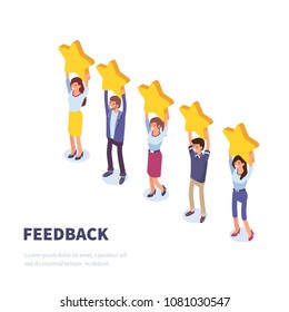 Feedback or rating  concept banner. Can use for web banner, infographics, hero images. Flat isometric vector illustration isolated on white background.