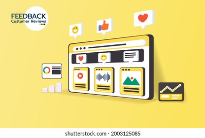 Feedback or rating concept. Feedback customer review page on smartphone. Vector Illustration