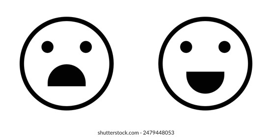 Feedback rating emoji icon. Happy and sad emoji vector icon. Face smile icon positive, negative neutral opinion vector signs symbol. Simple flat shape happy and sad emotion logo.