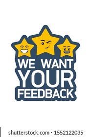 Feedback Rating Emoji Stars. Flat Design Online Review. Customer Reviews, Emoticon Rating, Classification Concept. Emoji Rating System Vector Illustration. Enjoying App. Rate Us Vector Illustration.