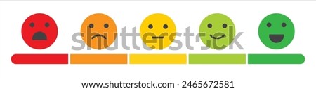 Feedback rating emojis vector icon. Set in different colors emoji icon. Excellent, good, average, poor, bad emoji icons. Customer satisfaction feedback faces vector design.