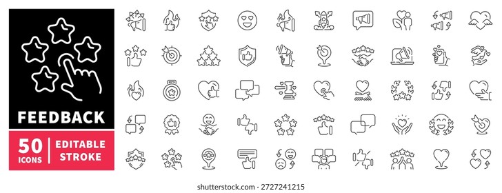 Conjunto de iconos de Comentarios y clasificación. iconos de línea editables, esquema, símbolos de revisión