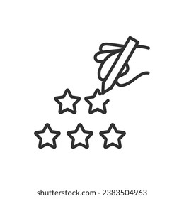 Feedback, rating, linear icon. The hand draws star. Five stars. Line with editable stroke