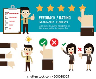 Feedback And Rating On Customer Service. Infographic Elements. Business Concept. Flat Icons Vector Illustration.