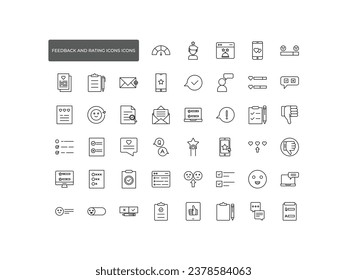 Feedback and Rating Outline Icon Collection. Thin Line Set contains such Testimonials, Quick Response, Satisfaction and more. Simple web icons set.