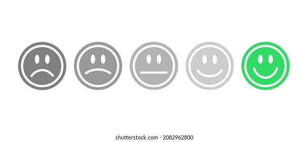 Comentarios, valoración, satisfacción en forma de emociones. Caras emoticonas. Excelente, bueno, normal, malo, horrible. Vector