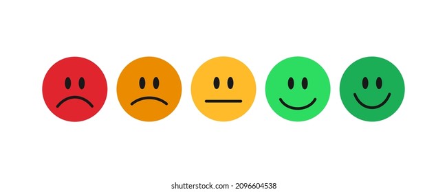 Comentarios, valoración, satisfacción en forma de emociones. Caras emoticonas. Vector