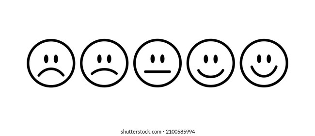 Comentarios, valoración, satisfacción en forma de emociones. Caras emoticonas. Vector.