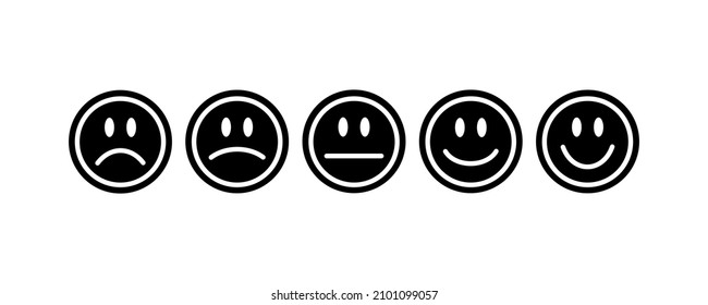 Comentarios, valoración, satisfacción en forma de emociones. Caras emoticonas. Vector.