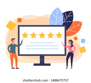 Feedback rating service mobile app concept. Vector flat cartoon graphic design illustration