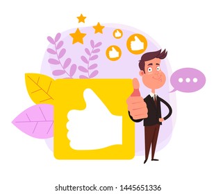 Feedback rating thumb up concept. Vector design graphic flat cartoon illustration