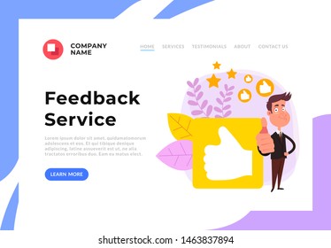 Feedback rating thumb up web banner page concept. Vector design graphic flat cartoon illustration
