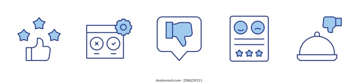 feedback, rating, thumbs down, testing, bad review. Feedback Icon vector illustration. Line Duotone style. Editable stroke.