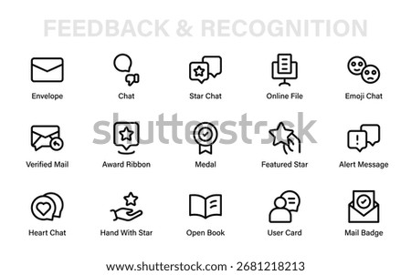 Feedback and Recognition Icon Set, simple feedback review outline vector pack for communication evaluation and survey responses