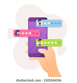 Feedback and review concept for customer satisfaction. User experience give vote review vector illustration