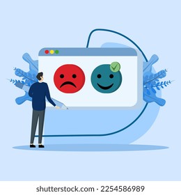 Feedback and review concept. Fill out the character survey form and give a positive or negative opinion. identify customer satisfaction and complaints. Customer service and user experience concept.