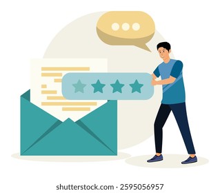 Feedback and review concept. Rating scale and customer satisfaction concept. Giving positive feedback to help desk service.Flat vector modern illustration 