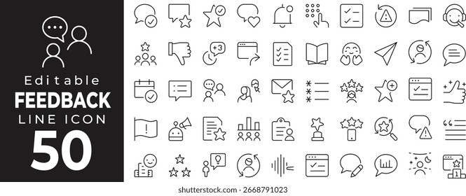 Feedback, Review, and Customer Satisfaction Thin Line Icon Set
