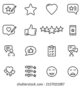 Feedback and Review icon set. Contains such Icons as research, comment, review, customer, survey, social media. vector illustration