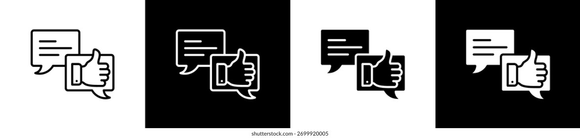 Feedback Review icon variations in line and glyph style on black and white background