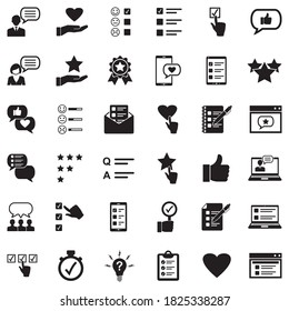 Feedback And Review Icons. Black Flat Design. Vector Illustration.