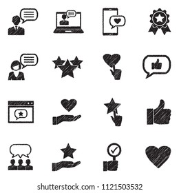Feedback And Review Icons. Black Scribble Design. Vector Illustration.

