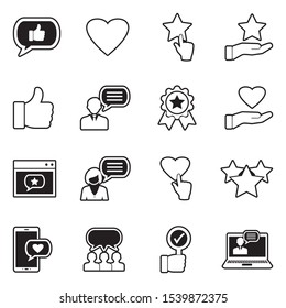 Feedback And Review Icons. Line With Fill Design. Vector Illustration.