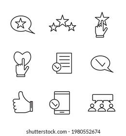 Los iconos de comentarios y revisión están configurados. Comentarios y revisión de los elementos vectores de símbolo del paquete para la web infográfica.