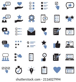 Feedback And Review Icons. Two Tone Flat Design. Vector Illustration.