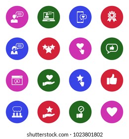 Feedback And Review Icons. White Flat Design In Circle. Vector Illustration. 