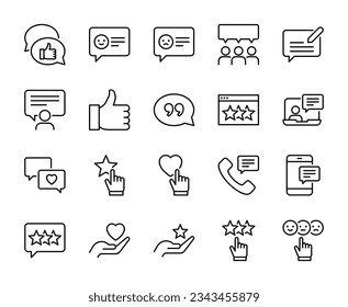 Feedback and review line icons set vector illustration. editable stroke
