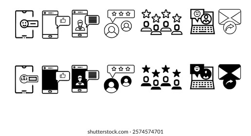 Feedback and review line icons set vector illustration. editable stroke