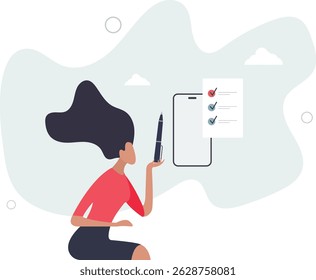 Feedback e revisão. colocando marca de seleção na lista de verificação. vida do personagem .