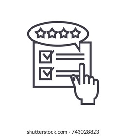 retroalimentación, revisión, calificación de concepto vector de línea delgada icono, símbolo, signo, ilustración en fondo aislado