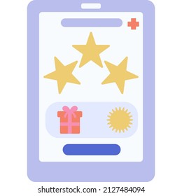Revisión de comentarios recompensa el icono plano vectorial en línea. Satisfacción del cliente, encuesta de calidad, recurso de evaluación de servicios. Teléfono móvil aislado en fondo blanco