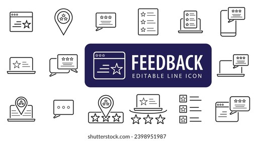 Feedback, review, testimonial, customer thin line icons. Editable stroke. For website marketing design, logo, app, template, ui, etc. Vector illustration modern Designs.