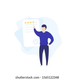 feedback and review, vector icon with a man