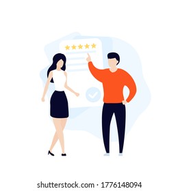 Feedback und Review, Vektorsymbol mit Menschen