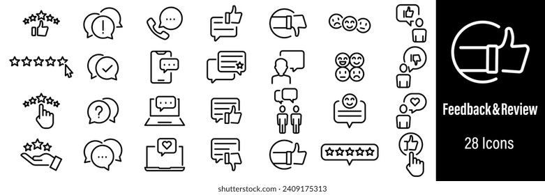 Feedback and Review Web Icons. Customer, Support, Like, Comment. Vector in Line Style Icons