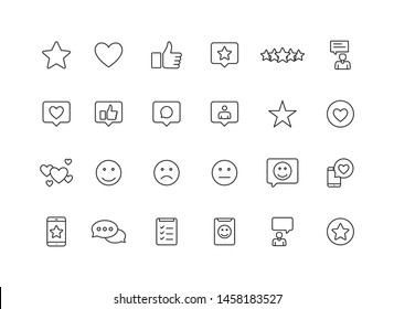 Feedback and Review web icons in line style. Star Rating, Emotion symbols. Vector illustration.