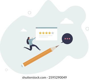 Feedback and review.Character giving positive feedback.flat character life .