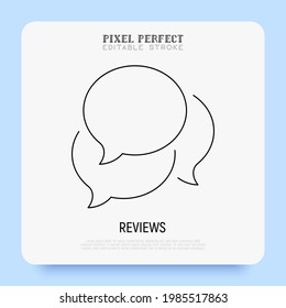 Feedback, reviews thin line icon. Three speech bubbles. Pixel perfect, editable stroke. Vector illustration.