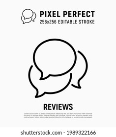 Feedback, reviews thin line icon. Three speech bubbles. Pixel perfect, editable stroke. Vector illustration.