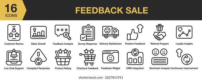 Conjunto de iconos de venta de Comentarios. Incluye negocios, Comentarios, Cliente, venta, profesional, calidad y más. Colección de Vector de iconos de contorno.