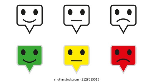 Feedback mit Zufriedenheitsbewertung in Form einer emotionalen Hinweisen, Vektorgrafik. eps10
