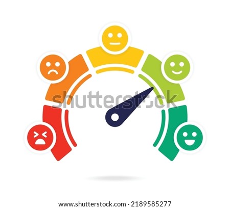 Feedback satisfaction gauge illustration. Emotion levels scale ratings with emoji vector icon.