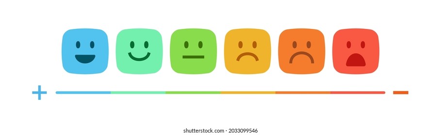 Feedback Scale Emoji Concept Illustration, Satisfaction Rating Level, Review And Evaluation Of Service Or Good, Pain Measurement Scale. Vector 10 Eps