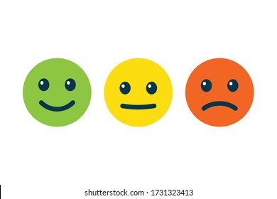 Escala de comentarios. Rostros de emoción, expresiones positivas, negativas y neutrales. Mala y buena revisión, escala de calificación. Ilustración vectorial.