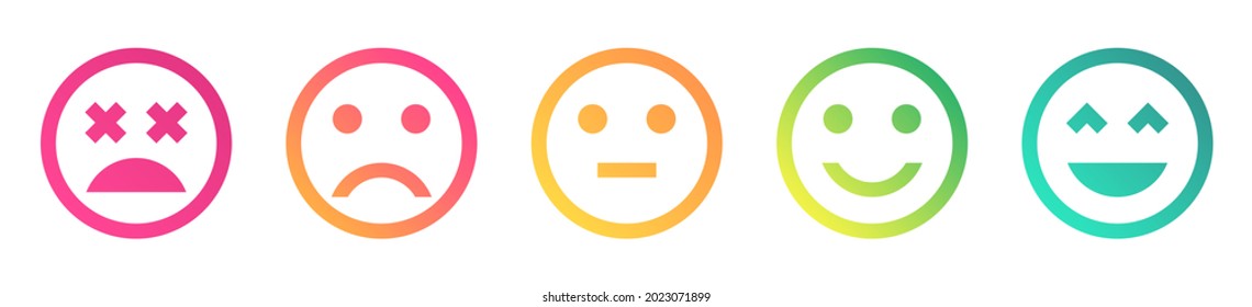 Feedback sentiment icons. Review sentiment emoticon icon set with different mood faces including happy, sad, good and bad