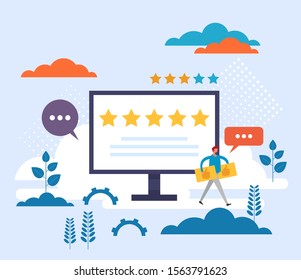 Feedback service mobile app concept. Vector flat graphic design illustration